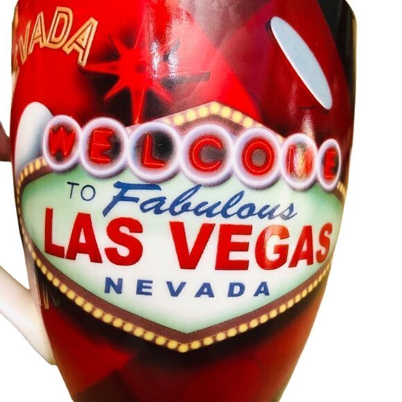 Set Of 2 LasVegas Red Ceramic Graphic Las Vegas Oversize Coffee Cup Mugs - Picture 6 of 8